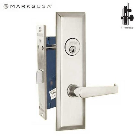 Marks New Yorker Satin Chrome 26D Left Hand Mortise Lock Lever Vestibule Function Always Locked Sto MRK-9NY92DW-26D-LH
